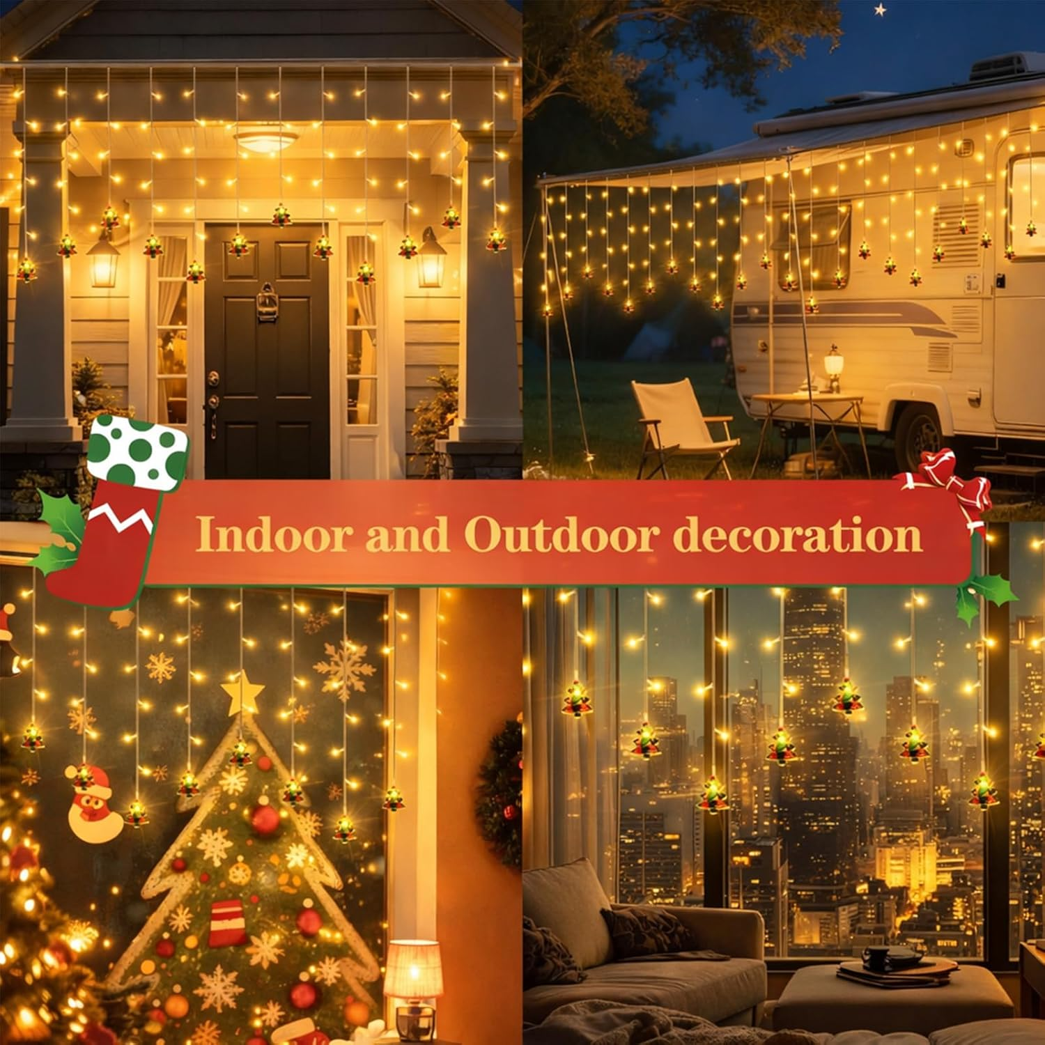 Curtain String Lights 108 LEDs - 8 Modes Dimmable Icicle Christmas Lights Warm White