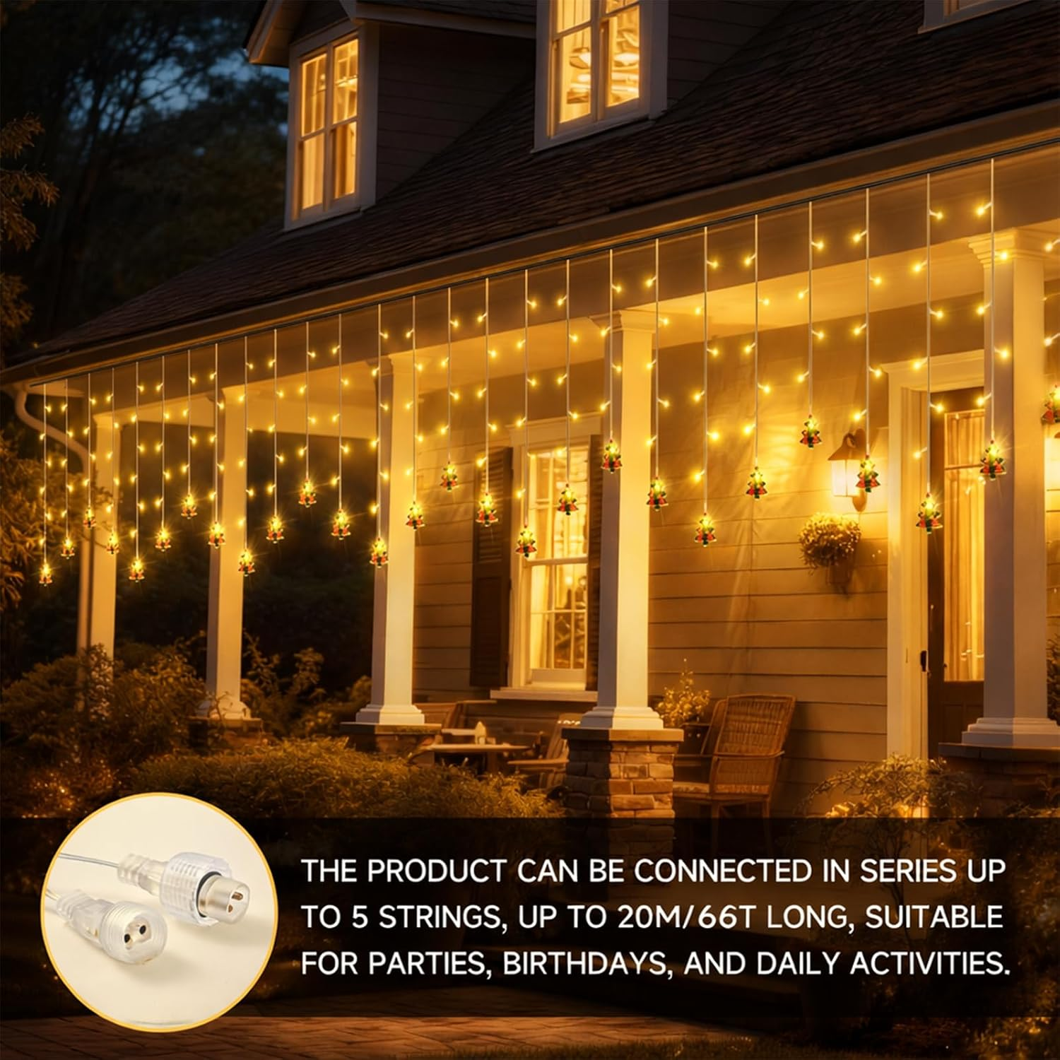 Curtain String Lights 108 LEDs - 8 Modes Dimmable Icicle Christmas Lights Warm White