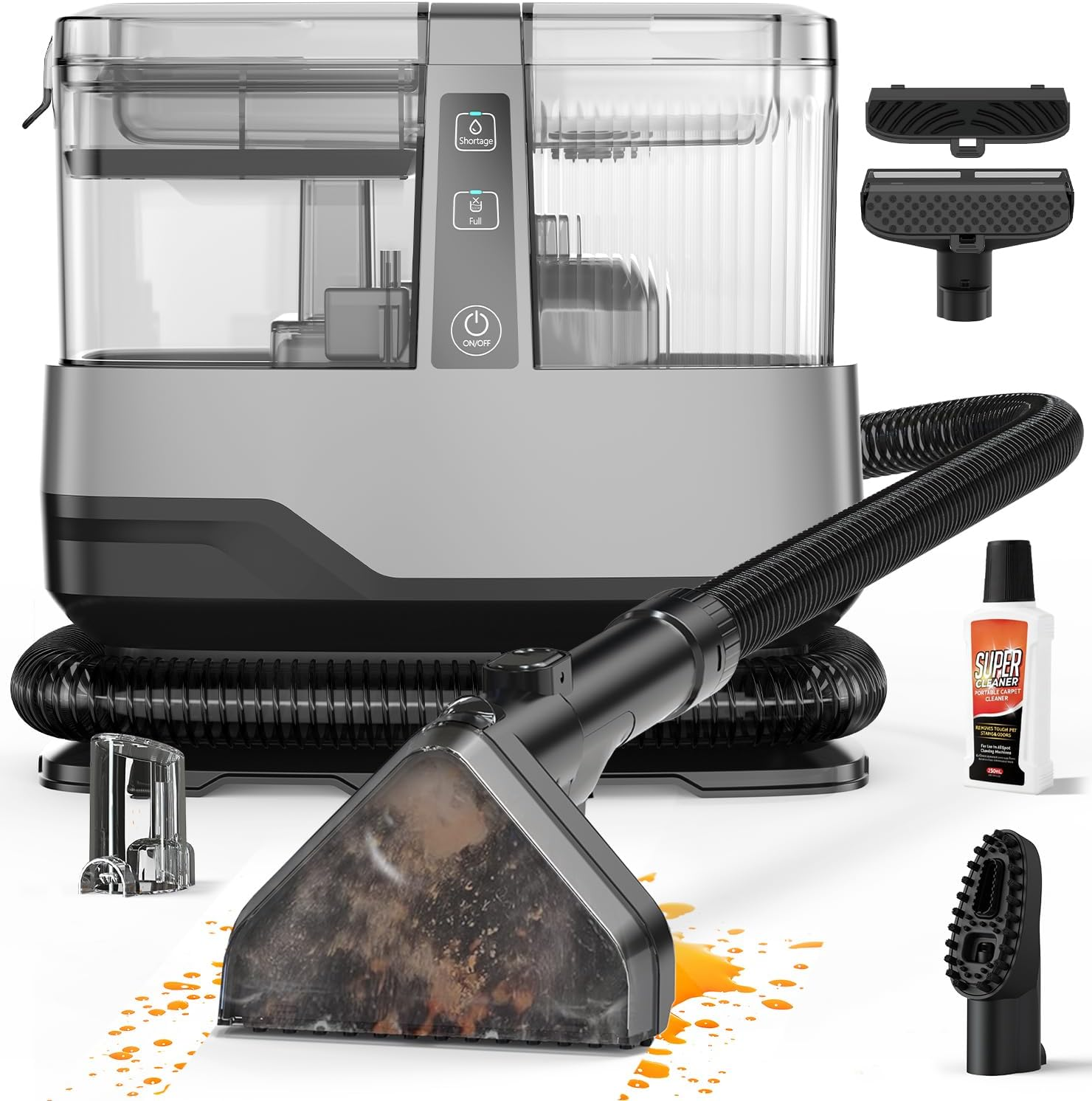 Portable Carpet Spot Cleaner 20Kpa - Upholstery Shampooer with Dual Brush & Self-Cleaning