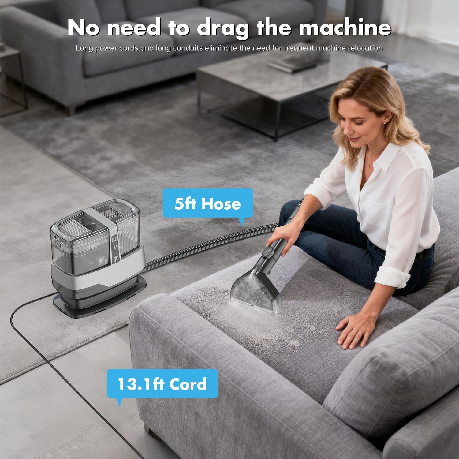 Portable Carpet Spot Cleaner 20Kpa - Upholstery Shampooer with Dual Brush & Self-Cleaning