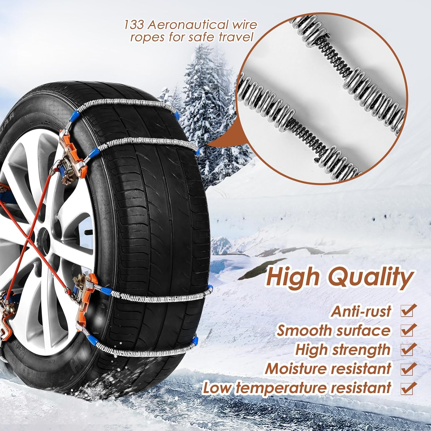 Snow Chains for SUV Car Pickup Trucks - Universal Adjustable Emergency Traction Chains 8PCS (Tire Width 215-265MM)