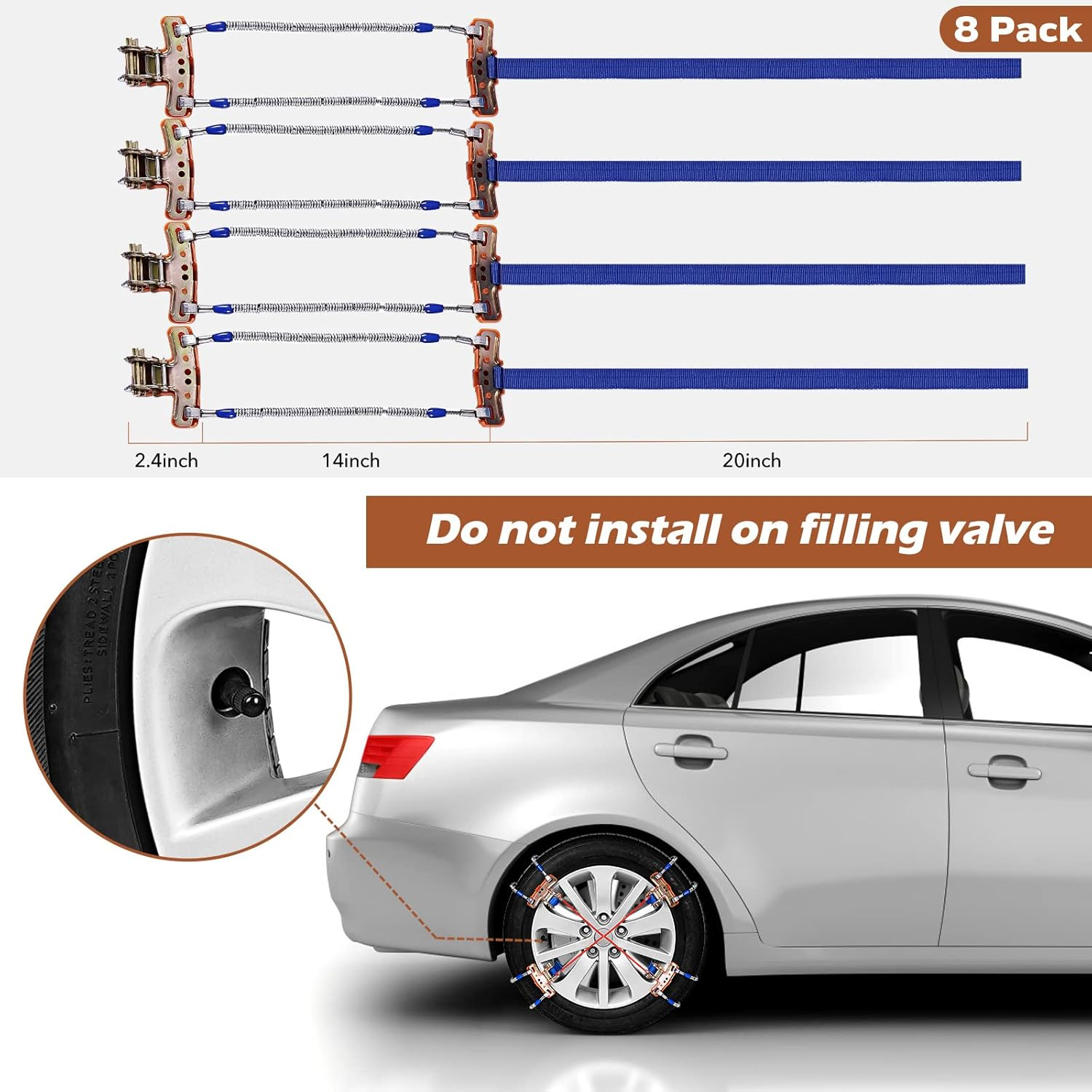 Snow Chains for SUV Car Pickup Trucks - Universal Adjustable Emergency Traction Chains 8PCS (Tire Width 215-265MM)