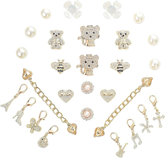 Bling Shoe Charms for Women - Gold Jewelry Shoe Accessories for Girly Sneakers and Socks