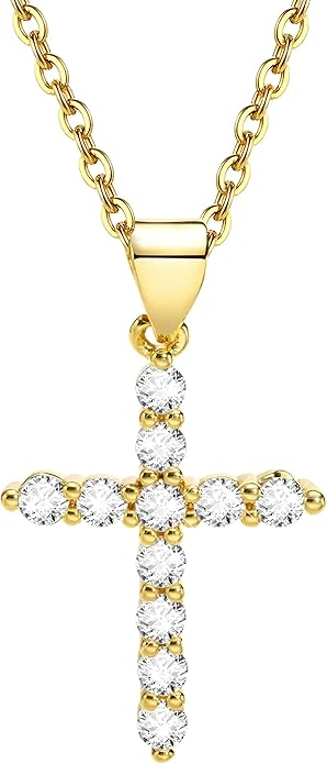 Boutique Choker Cross Necklace for Women & Girls - Dainty Gold Plated Silver Layered Chain Pendant