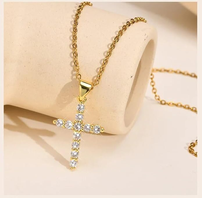 Boutique Choker Cross Necklace for Women & Girls - Dainty Gold Plated Silver Layered Chain Pendant