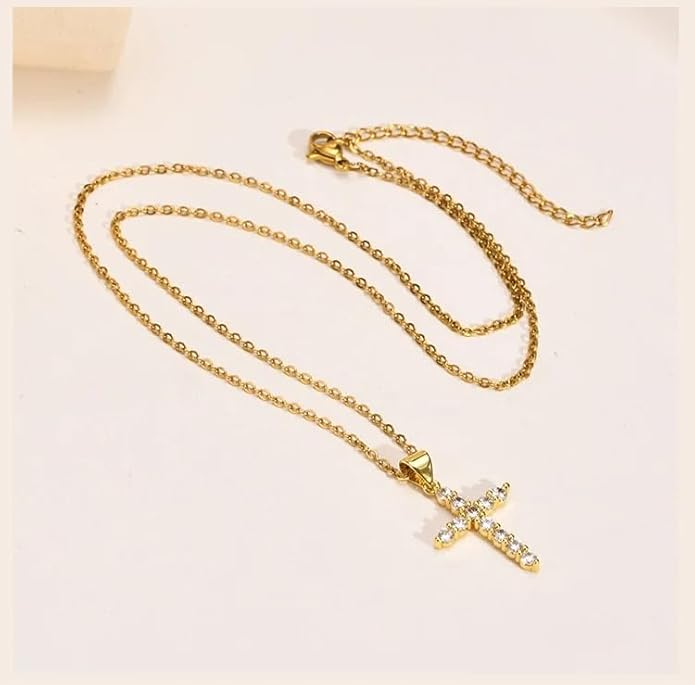 Boutique Choker Cross Necklace for Women & Girls - Dainty Gold Plated Silver Layered Chain Pendant