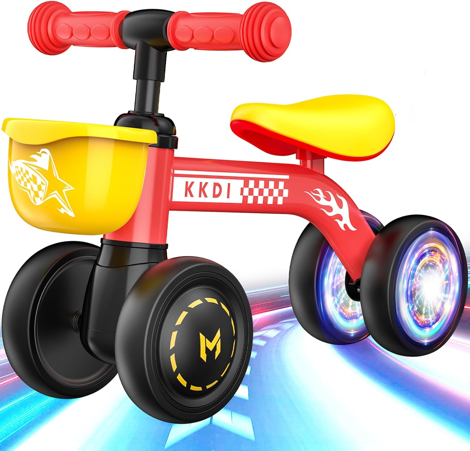 Baby Balance Bike Ride on Toys for 1-2 Year Old - First Birthday Gift with Colorful Lighting Silent Wheels & Basket