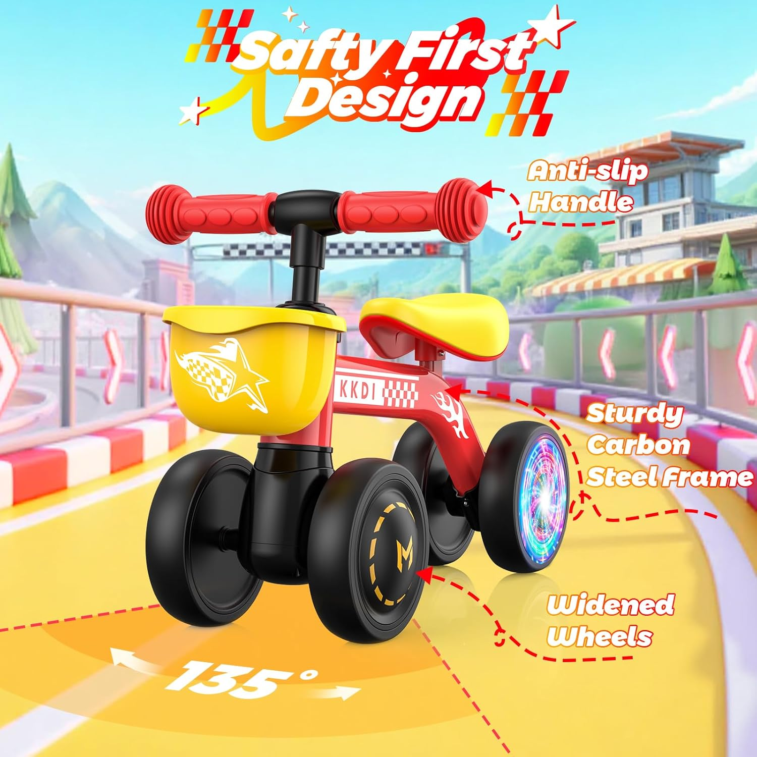 Baby Balance Bike Ride on Toys for 1-2 Year Old - First Birthday Gift with Colorful Lighting Silent Wheels & Basket