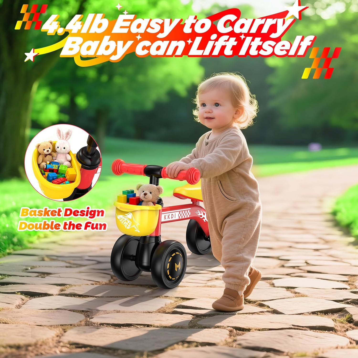 Baby Balance Bike Ride on Toys for 1-2 Year Old - First Birthday Gift with Colorful Lighting Silent Wheels & Basket