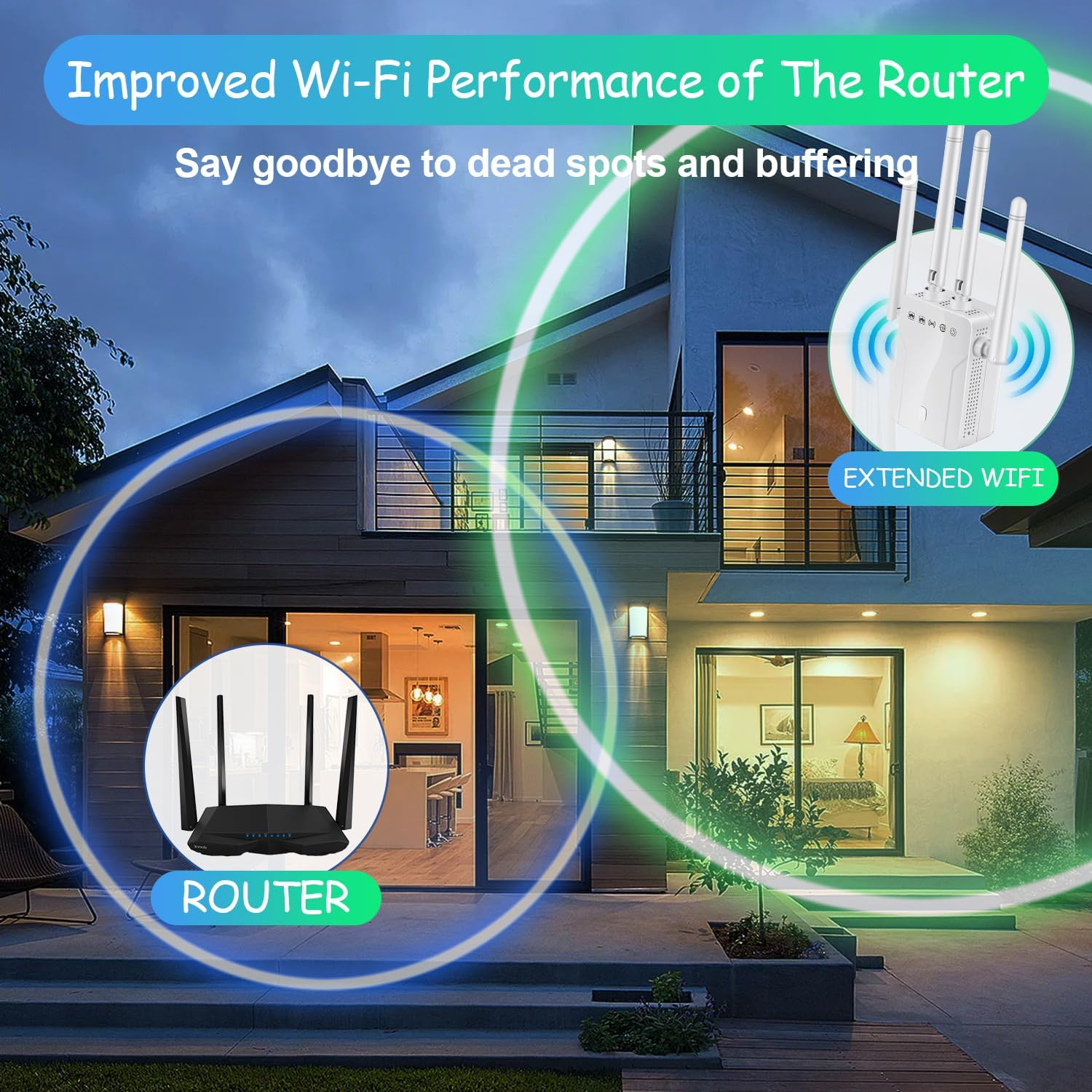 WiFi Extender Signal Booster - Long Range Repeater Covers 8700 Sq Ft for 45 Devices - Apartment Basement Office House
