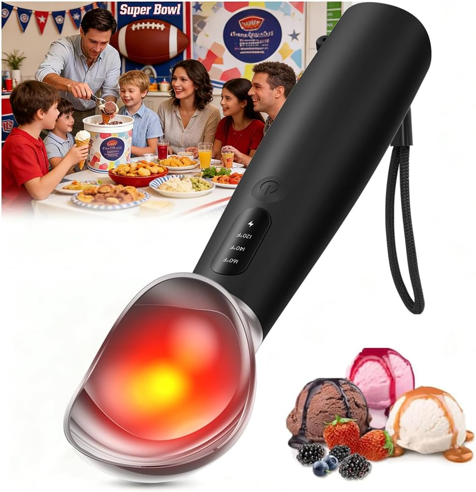 Heated Ice Cream Scoop with On/Off Switch - Electric Rechargeable Scooper with LED Display IPX7 Waterproof
