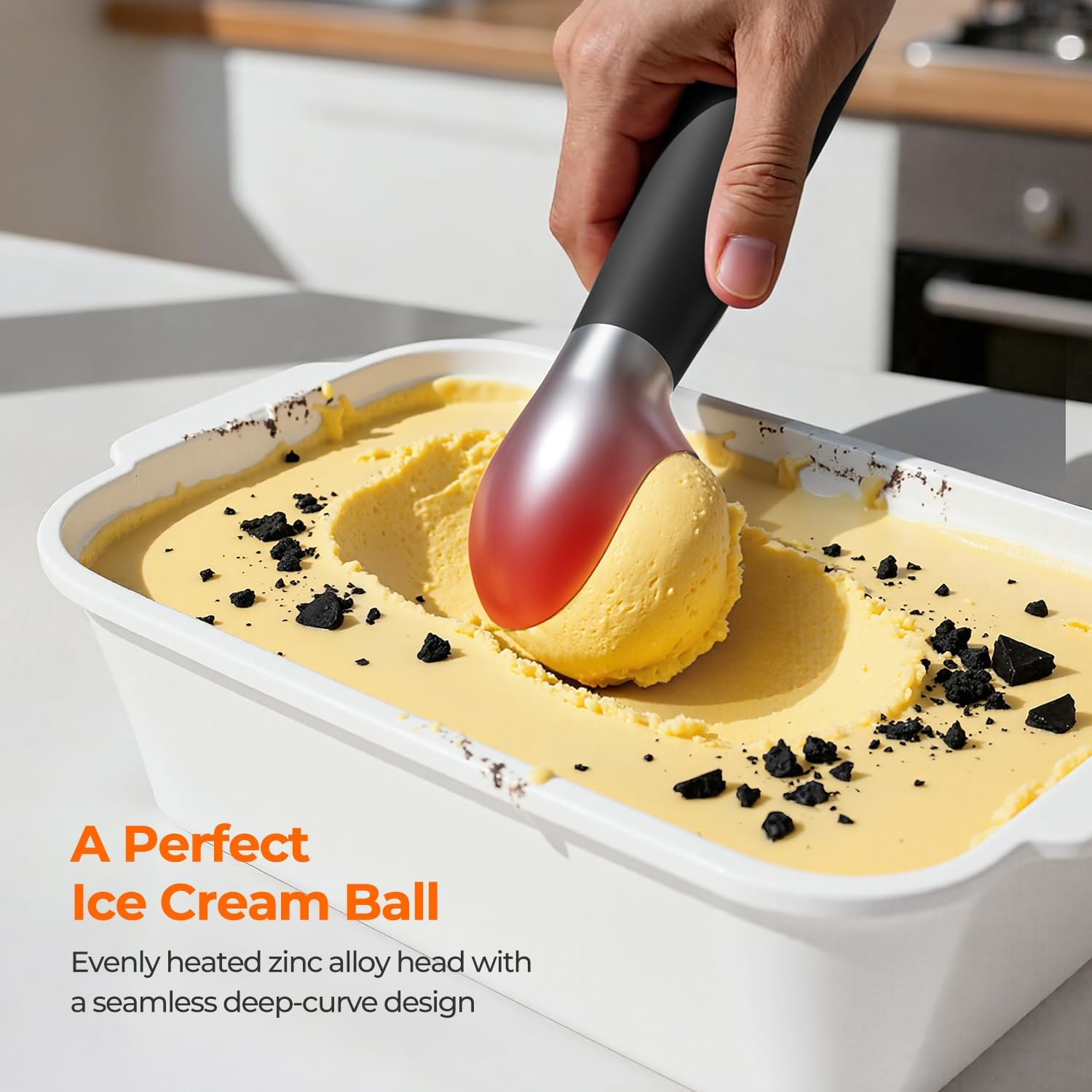 Heated Ice Cream Scoop with On/Off Switch - Electric Rechargeable Scooper with LED Display IPX7 Waterproof