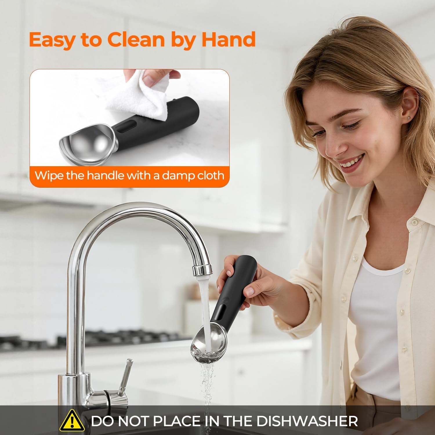 Heated Ice Cream Scoop with On/Off Switch - Electric Rechargeable Scooper with LED Display IPX7 Waterproof