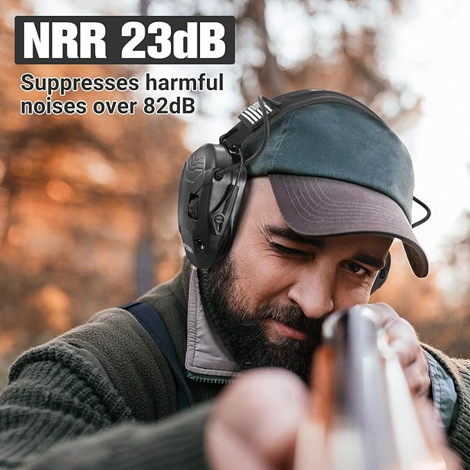 Shooting Ear Protection with Gel Ear Pads - NRR 23dB Active Noise Reduction & 3X Sound Amplification Gun Range Earmuffs