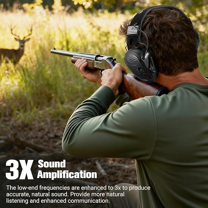 Shooting Ear Protection with Gel Ear Pads - NRR 23dB Active Noise Reduction & 3X Sound Amplification Gun Range Earmuffs
