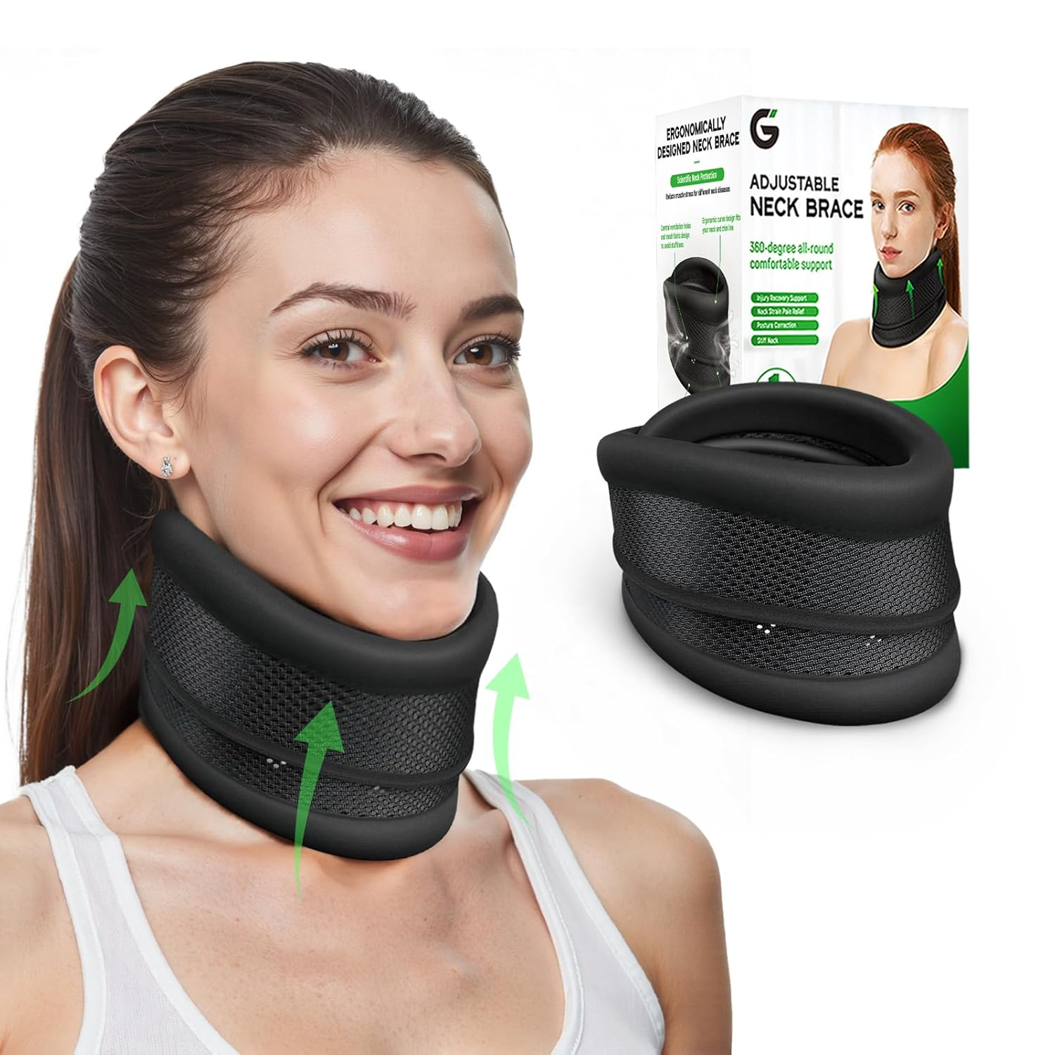 Neck Brace - 2 in 1 Adjustable Cervical Collar with Soft Breathable Support for Pain Relief & Injury Recovery