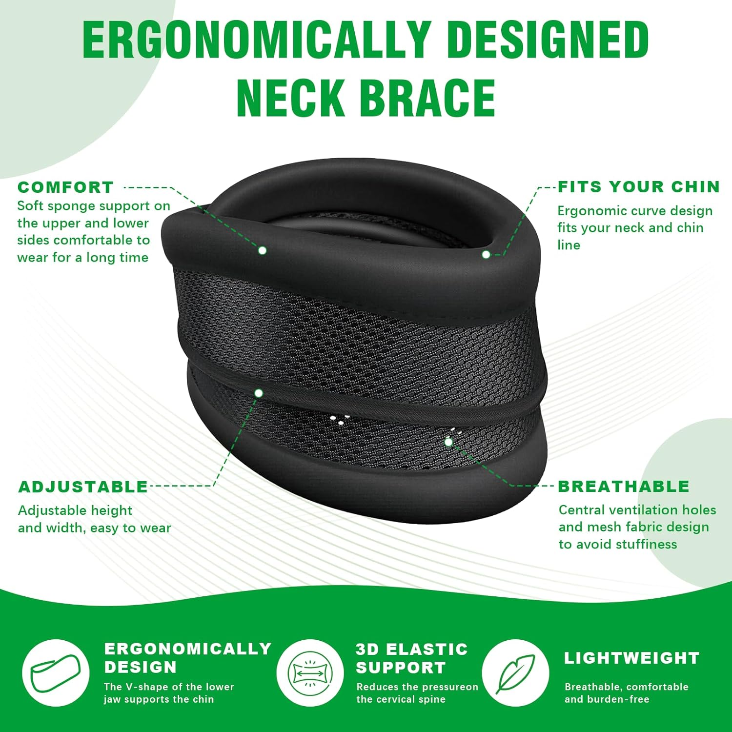 Neck Brace - 2 in 1 Adjustable Cervical Collar with Soft Breathable Support for Pain Relief & Injury Recovery