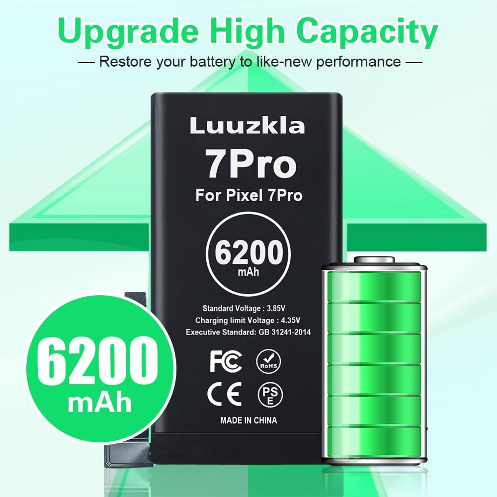 Google Pixel 7 Pro Battery Replacement 6200mAh - Upgraded High Capacity Battery with Tool Kit & 24 Month Warranty