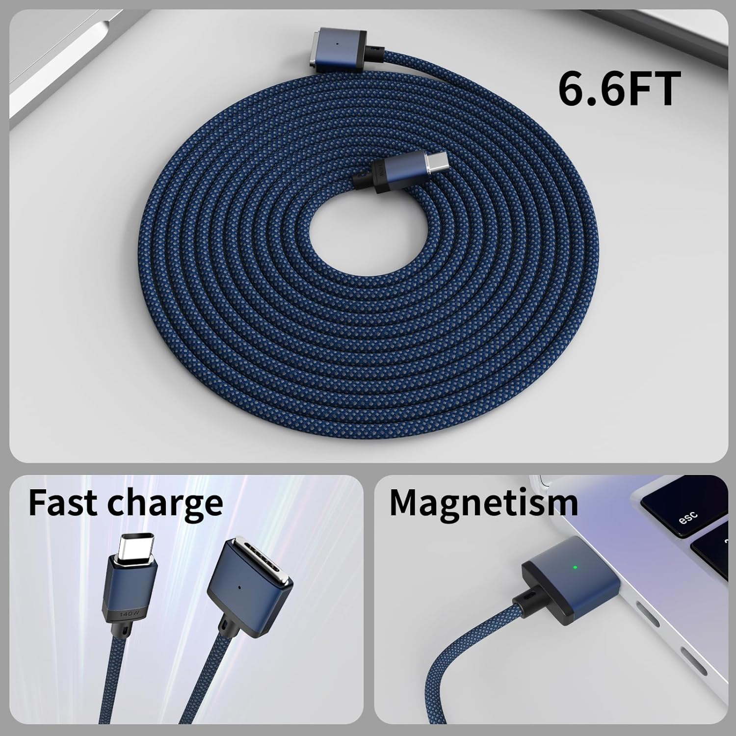 140W USB-C to MagSafe 3 Cable 6.6FT - Fast Charging Cable for MacBook Air M2/M3 & MacBook Pro M1/M2 14" 16"