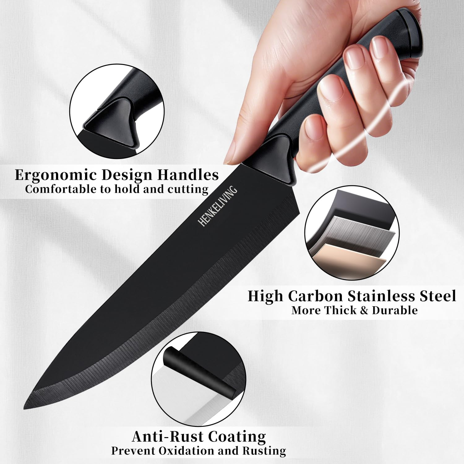 Knife Set 14-Piece with Block & Built-in Sharpener - German High Carbon Stainless Steel Kitchen Knives