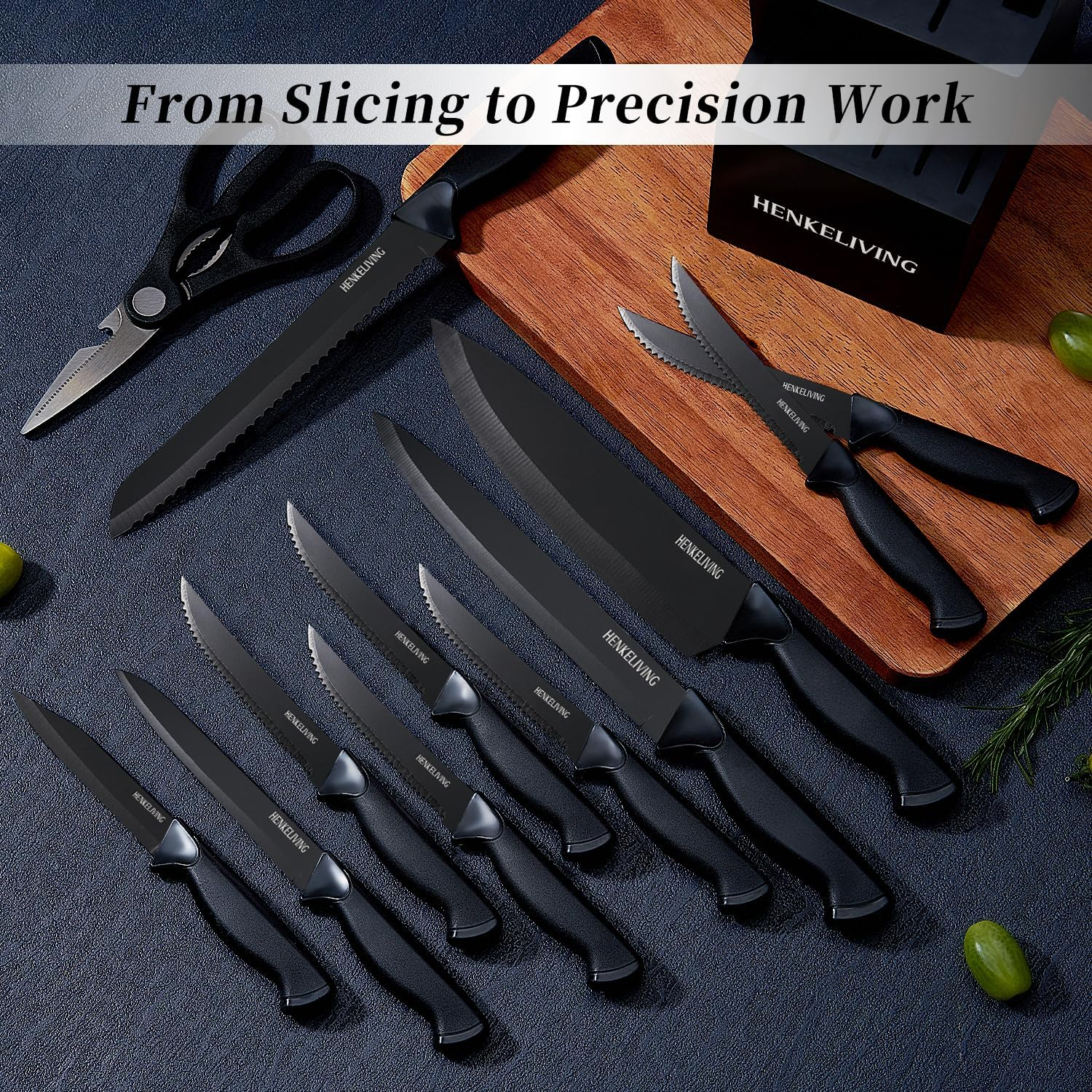 Knife Set 14-Piece with Block & Built-in Sharpener - German High Carbon Stainless Steel Kitchen Knives