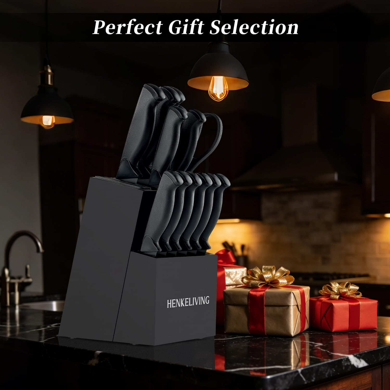 Knife Set 14-Piece with Block & Built-in Sharpener - German High Carbon Stainless Steel Kitchen Knives