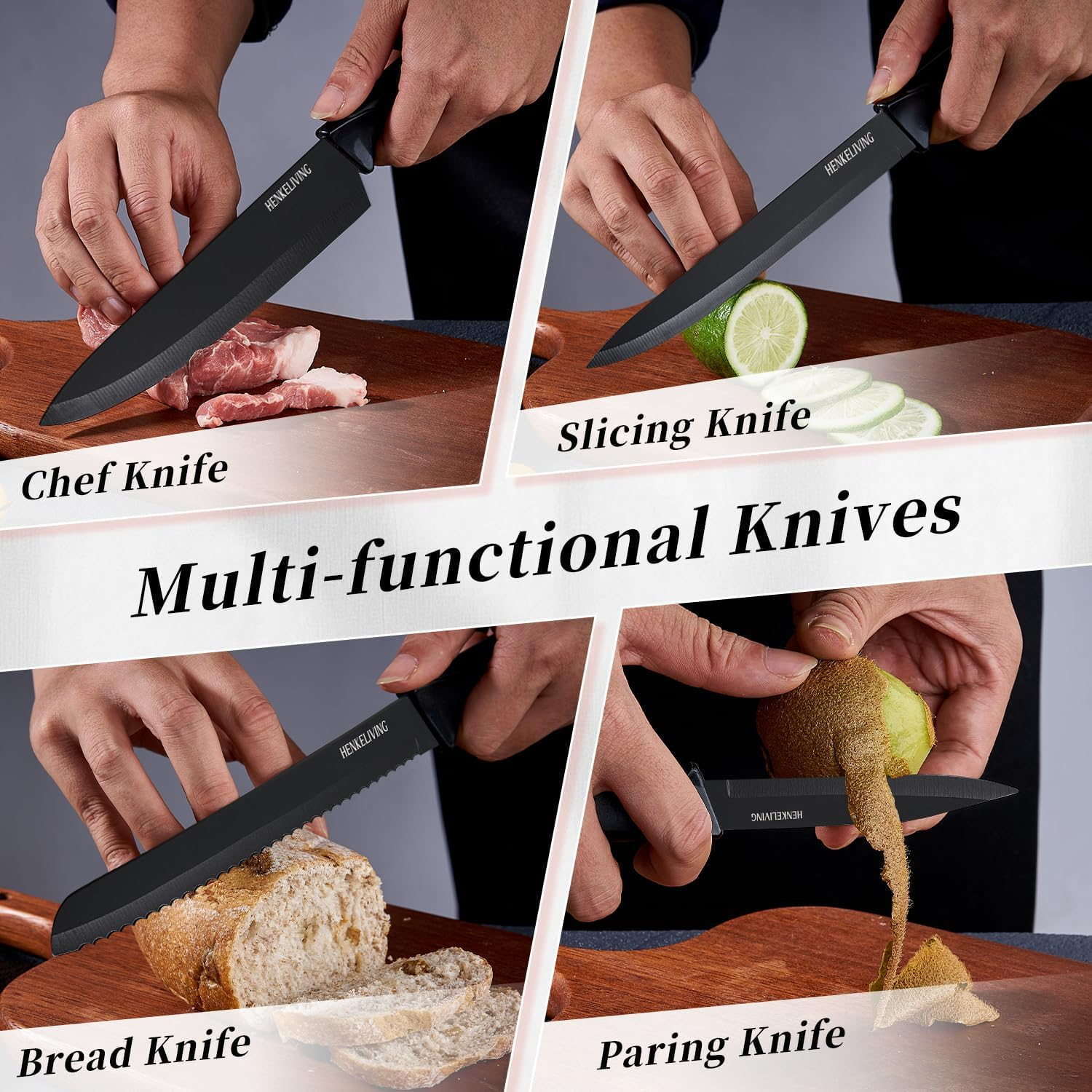 Knife Set 14-Piece with Block & Built-in Sharpener - German High Carbon Stainless Steel Kitchen Knives