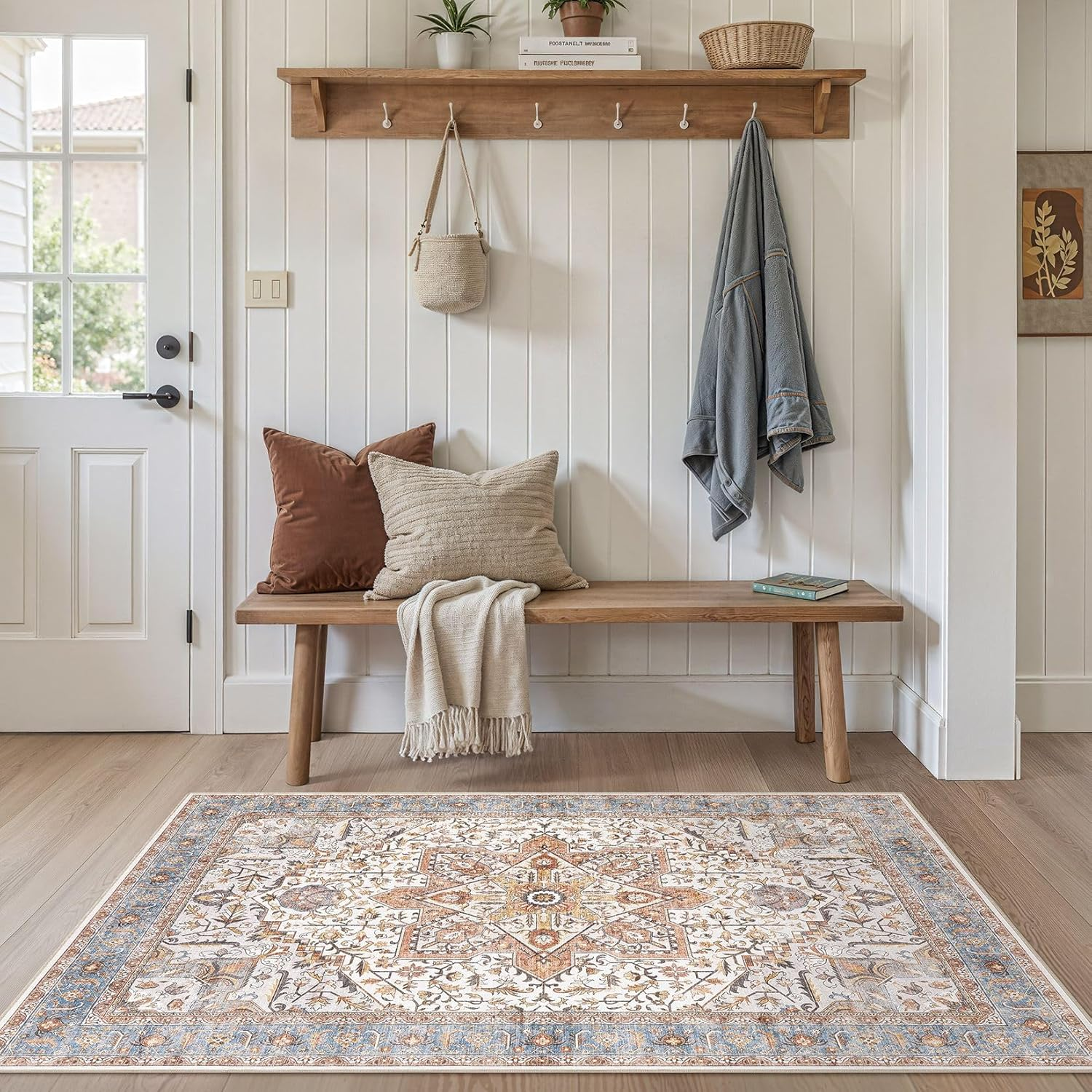 Area Rug 3x5 Washable - Vintage Oriental Distressed Farmhouse Carpet for Living Room Bedroom Dining