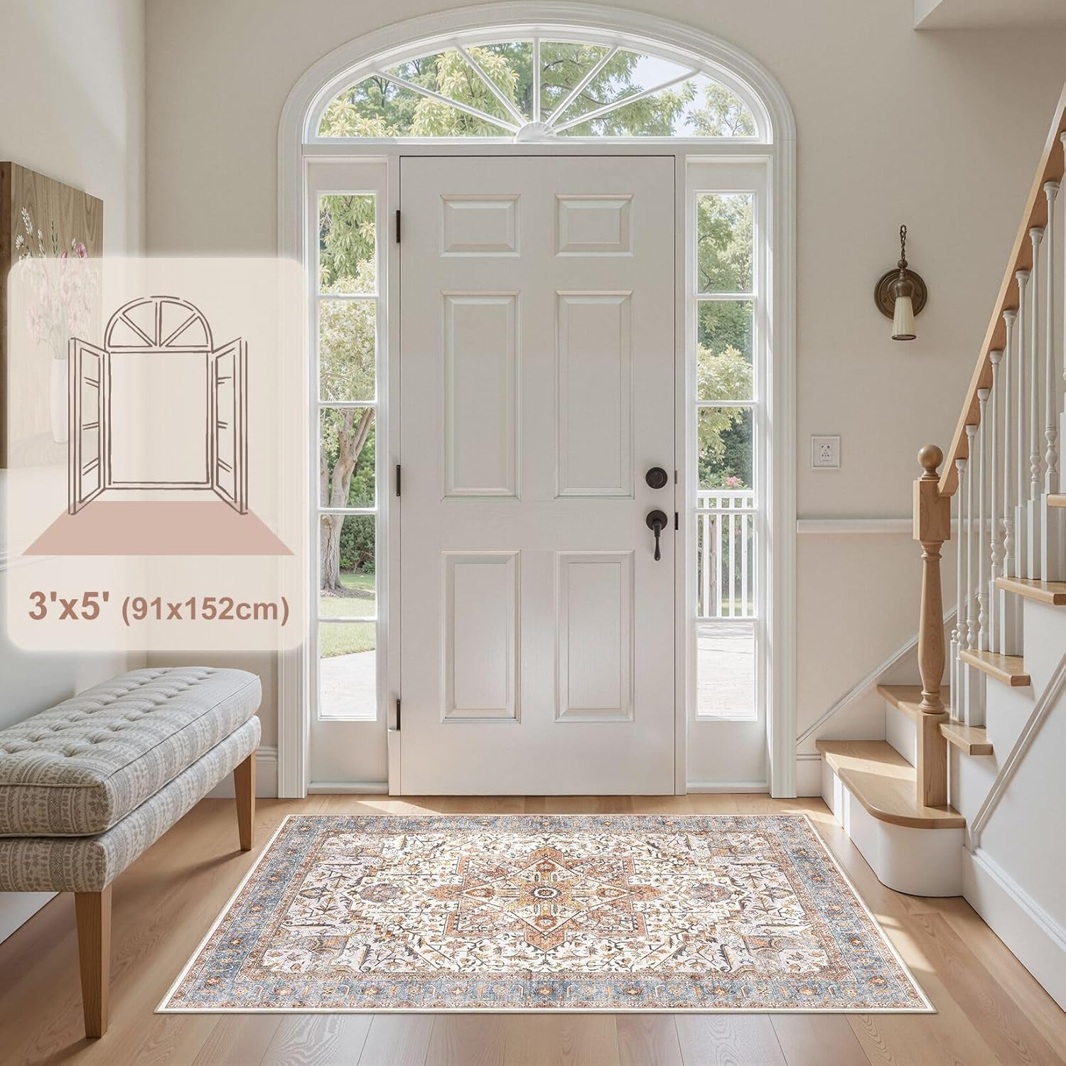 Area Rug 3x5 Washable - Vintage Oriental Distressed Farmhouse Carpet for Living Room Bedroom Dining