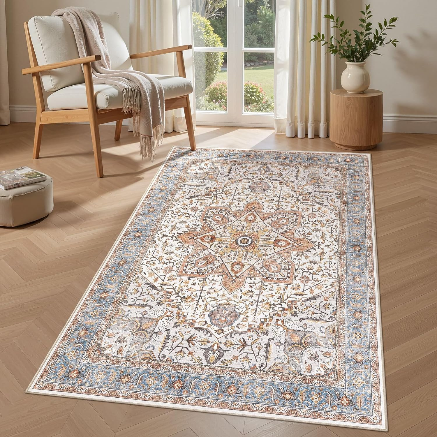 Area Rug 3x5 Washable - Vintage Oriental Distressed Farmhouse Carpet for Living Room Bedroom Dining