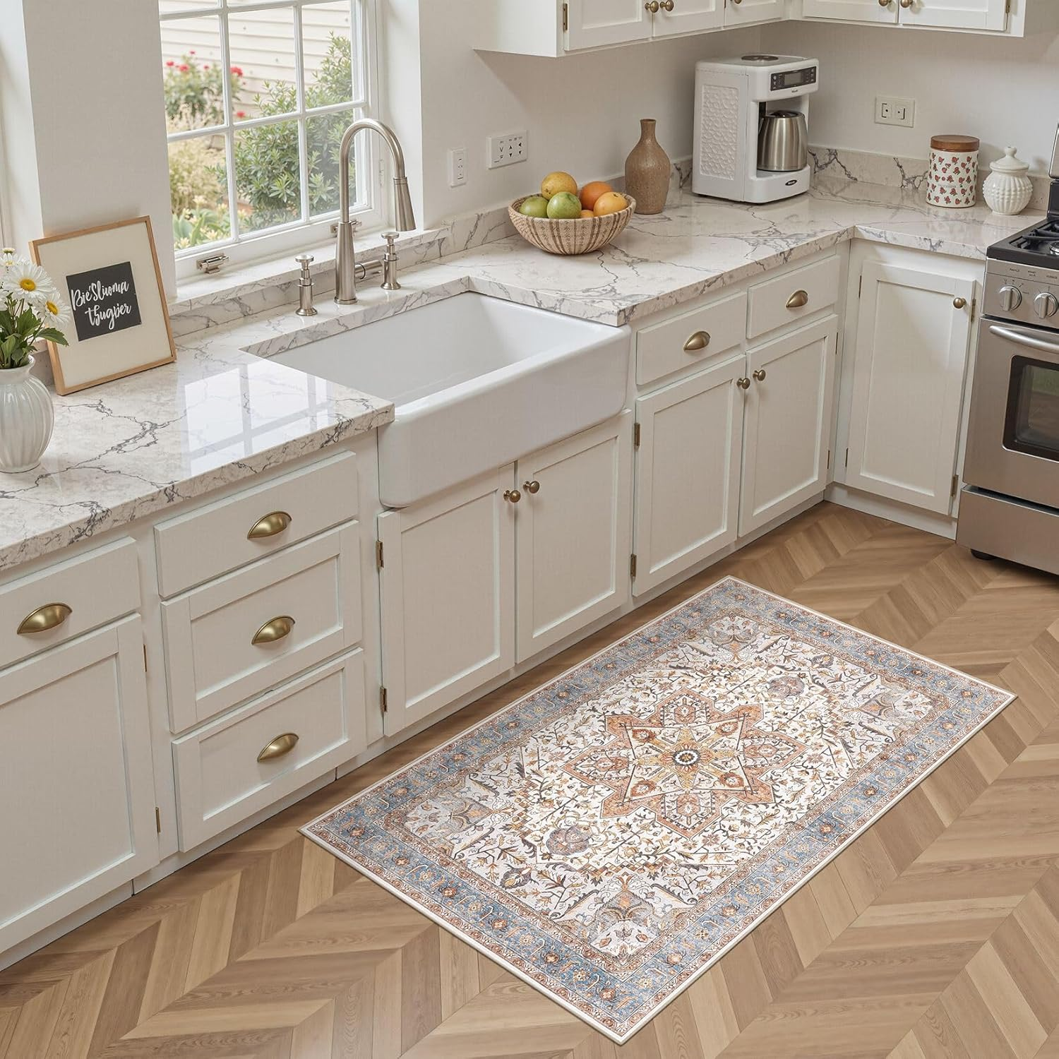 Area Rug 3x5 Washable - Vintage Oriental Distressed Farmhouse Carpet for Living Room Bedroom Dining