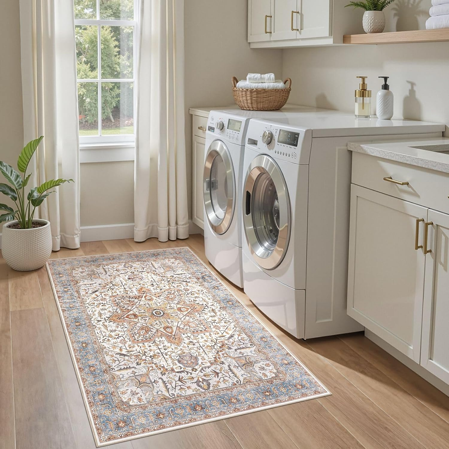 Area Rug 3x5 Washable - Vintage Oriental Distressed Farmhouse Carpet for Living Room Bedroom Dining