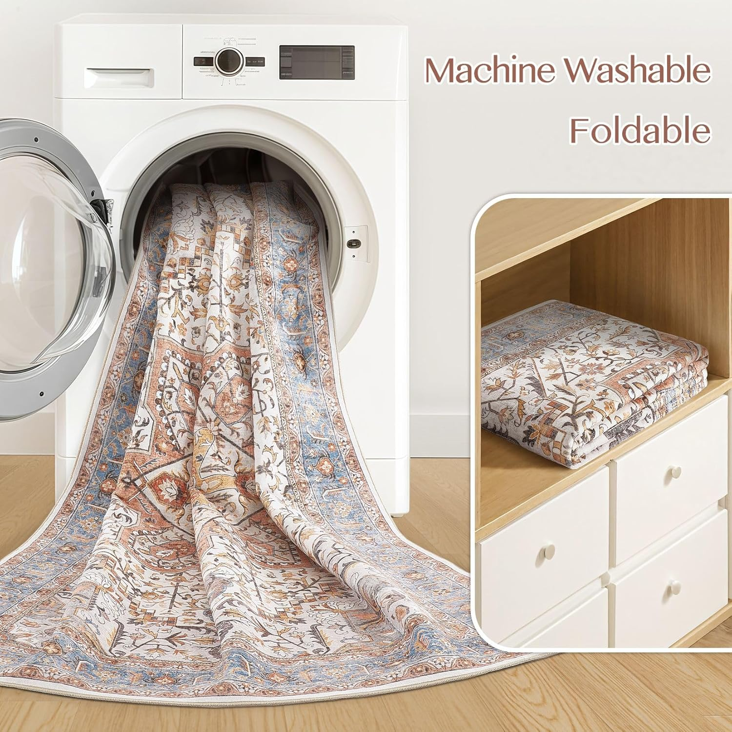 Area Rug 3x5 Washable - Vintage Oriental Distressed Farmhouse Carpet for Living Room Bedroom Dining