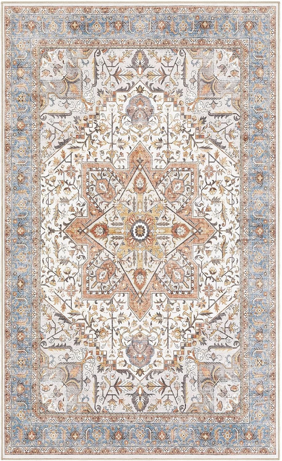 Area Rug 3x5 Washable - Vintage Oriental Distressed Farmhouse Carpet for Living Room Bedroom Dining