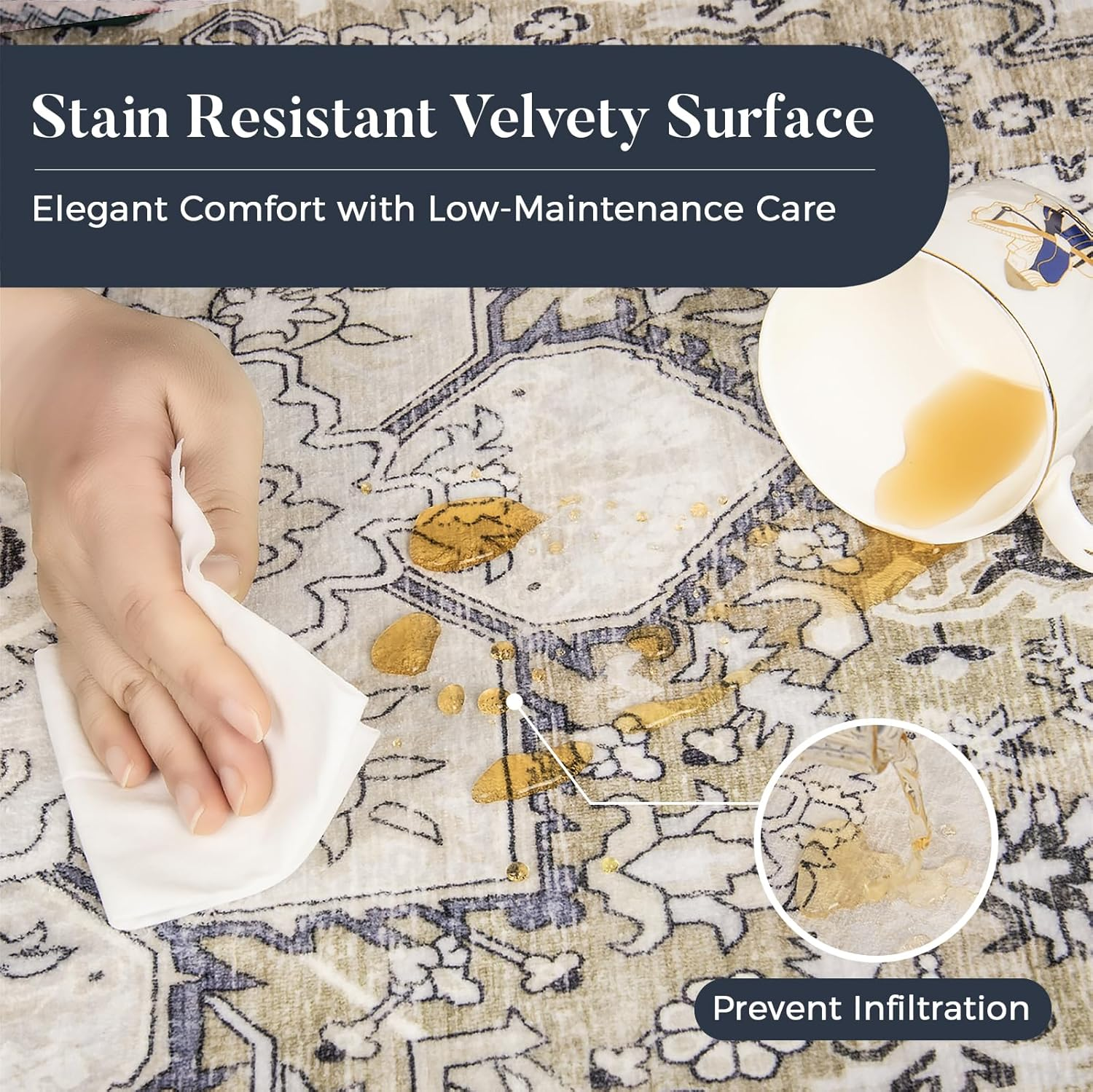 Vintage Farmhouse Boho Runner Rug 2x6 ft - Non-Slip Machine Washable Oriental Accent Rug Taupe/Vanilla