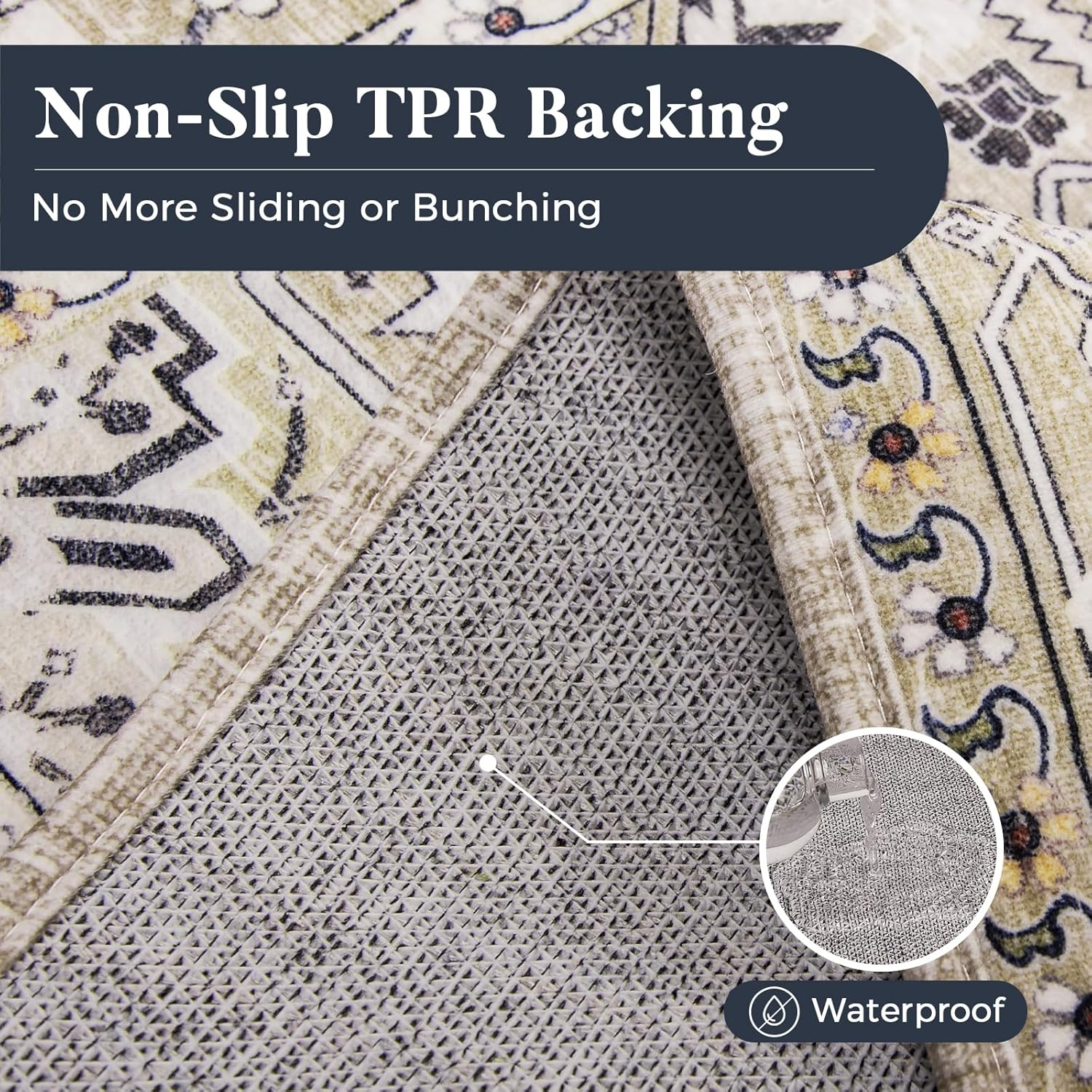 Vintage Farmhouse Boho Runner Rug 2x6 ft - Non-Slip Machine Washable Oriental Accent Rug Taupe/Vanilla