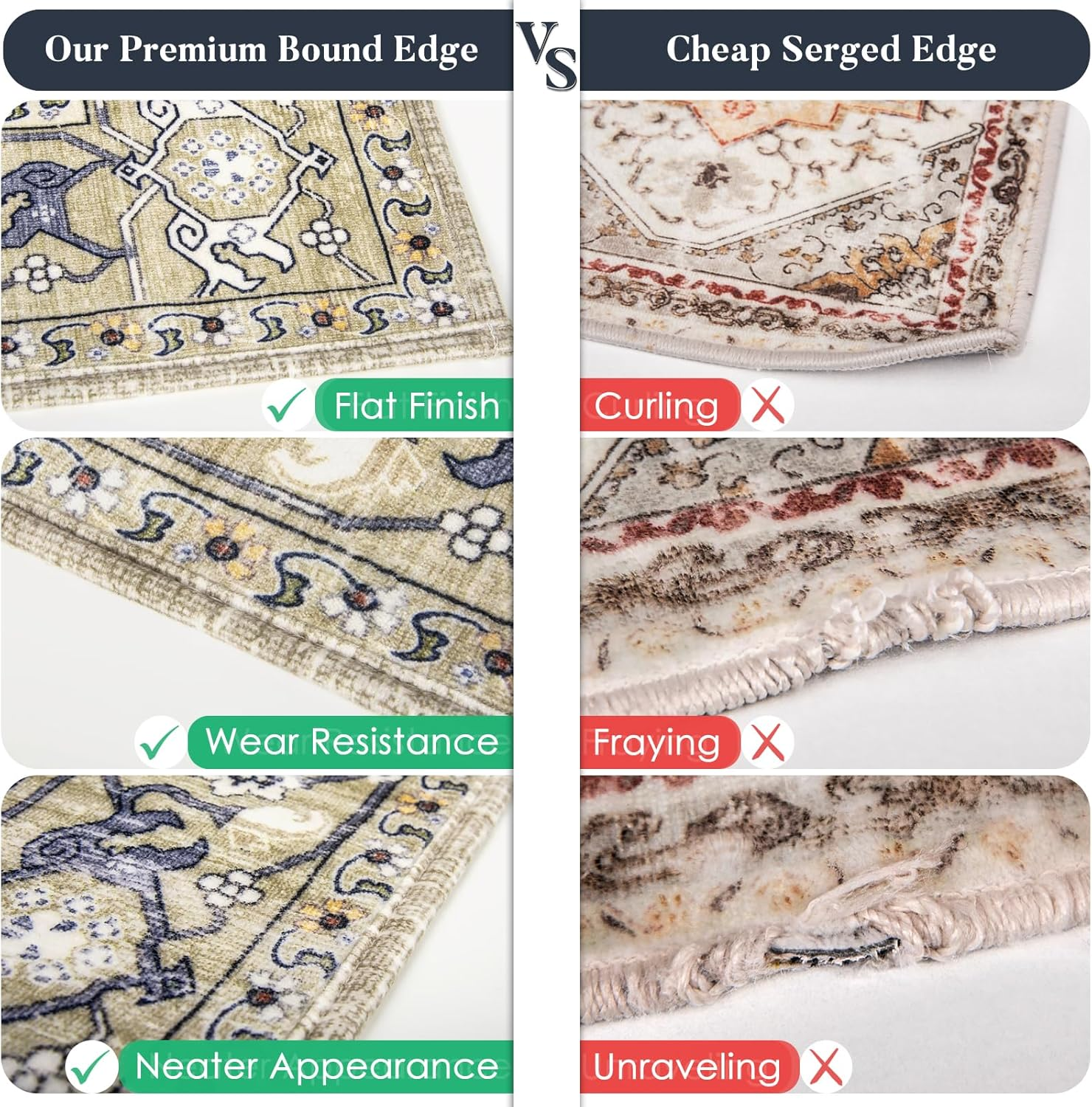 Vintage Farmhouse Boho Runner Rug 2x6 ft - Non-Slip Machine Washable Oriental Accent Rug Taupe/Vanilla