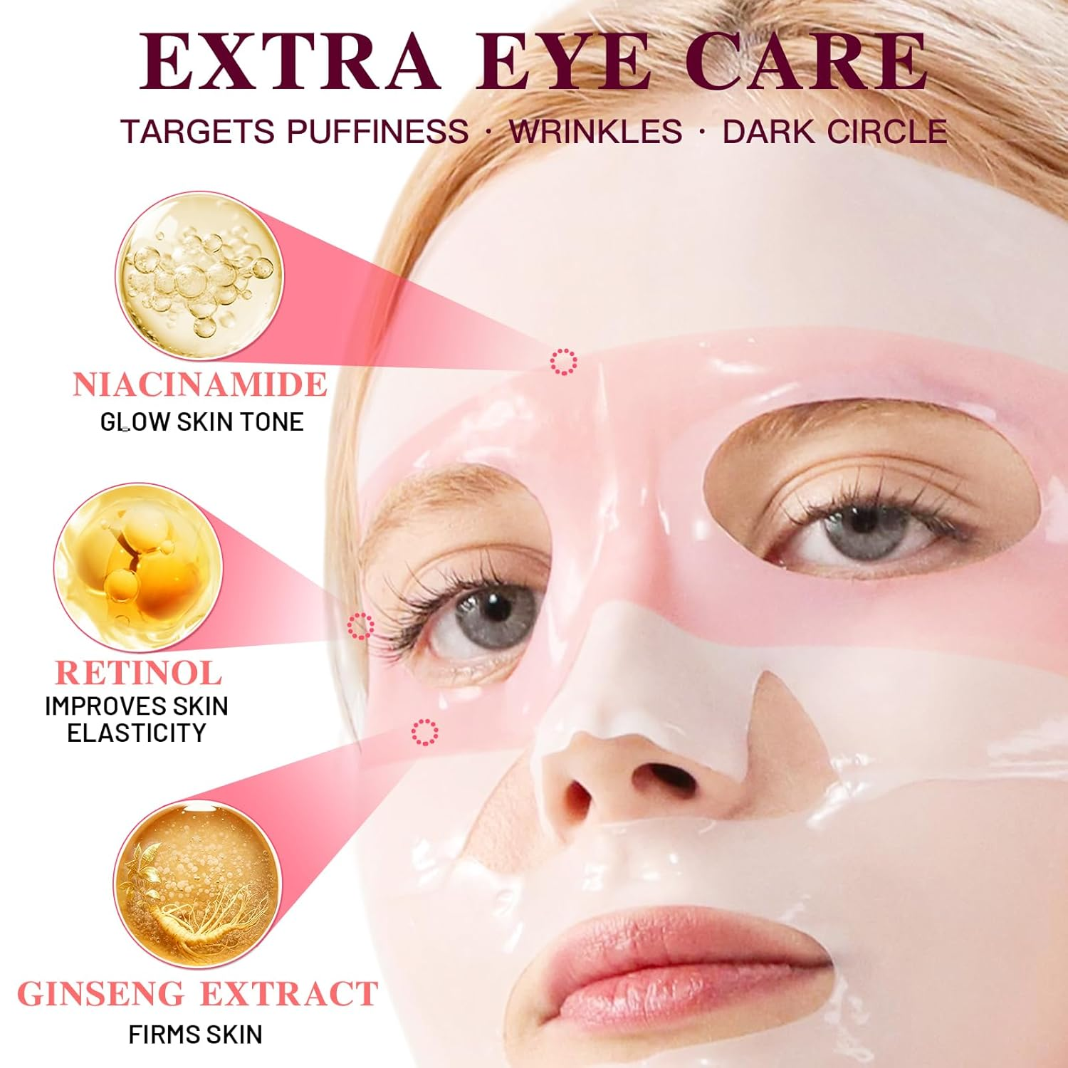 Collagen Face Mask with Ginseng & Peptides - Hydrogel Eye Care Mask for Glass Glow & Skin Lifting 37g x 4 Sheets