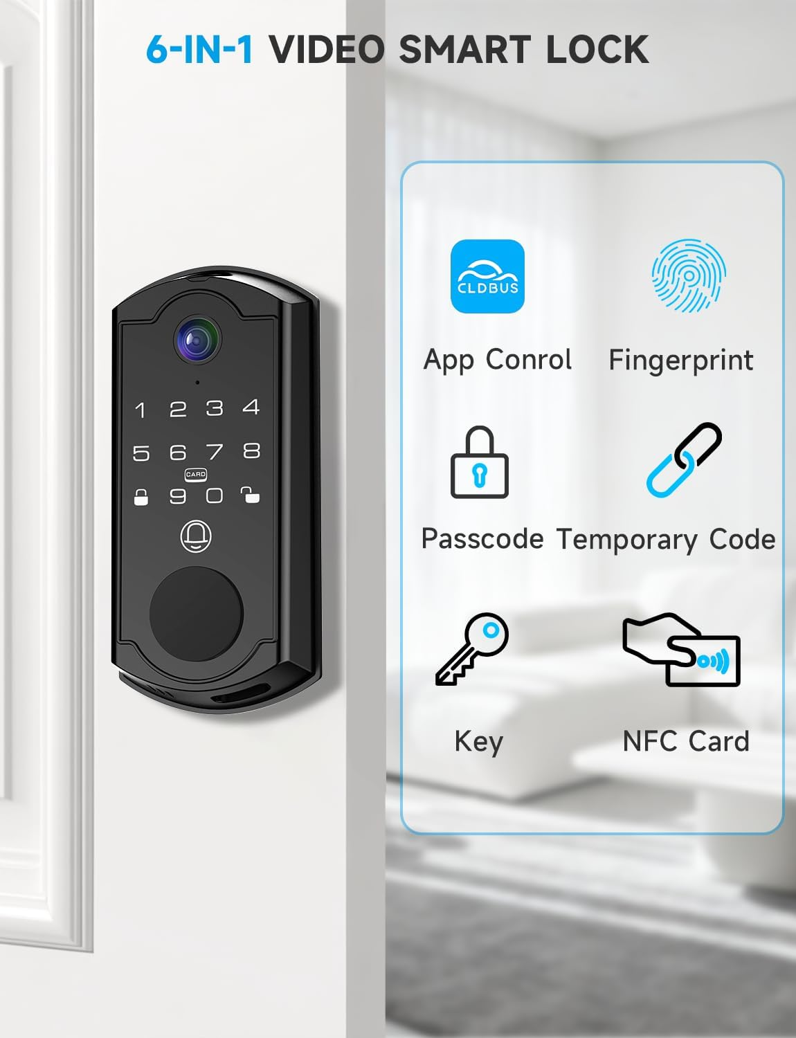 Smart Door Lock with Camera - Fingerprint Keypad Deadbolt with APP Remote Control & 2-Way Audio Video Doorbell Black