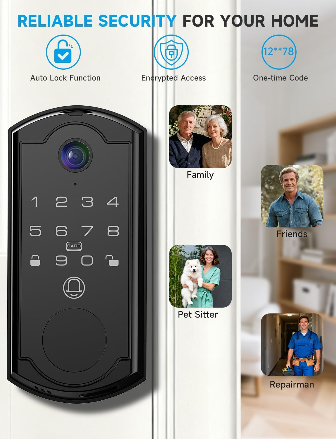 Smart Door Lock with Camera - Fingerprint Keypad Deadbolt with APP Remote Control & 2-Way Audio Video Doorbell Black