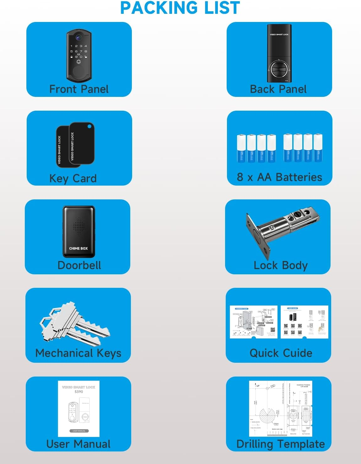 Smart Door Lock with Camera - Fingerprint Keypad Deadbolt with APP Remote Control & 2-Way Audio Video Doorbell Black