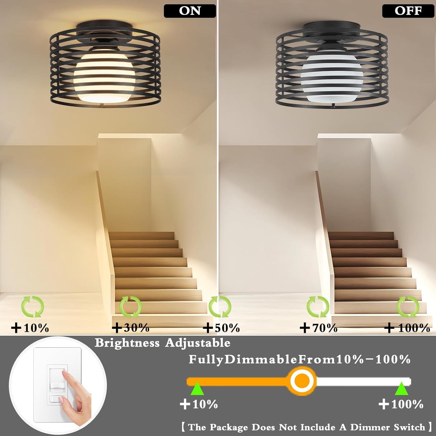 Modern Industrial Semi Flush Mount Ceiling Light 9.0in - 1-Light Black Farmhouse Fixture with Glass Shade