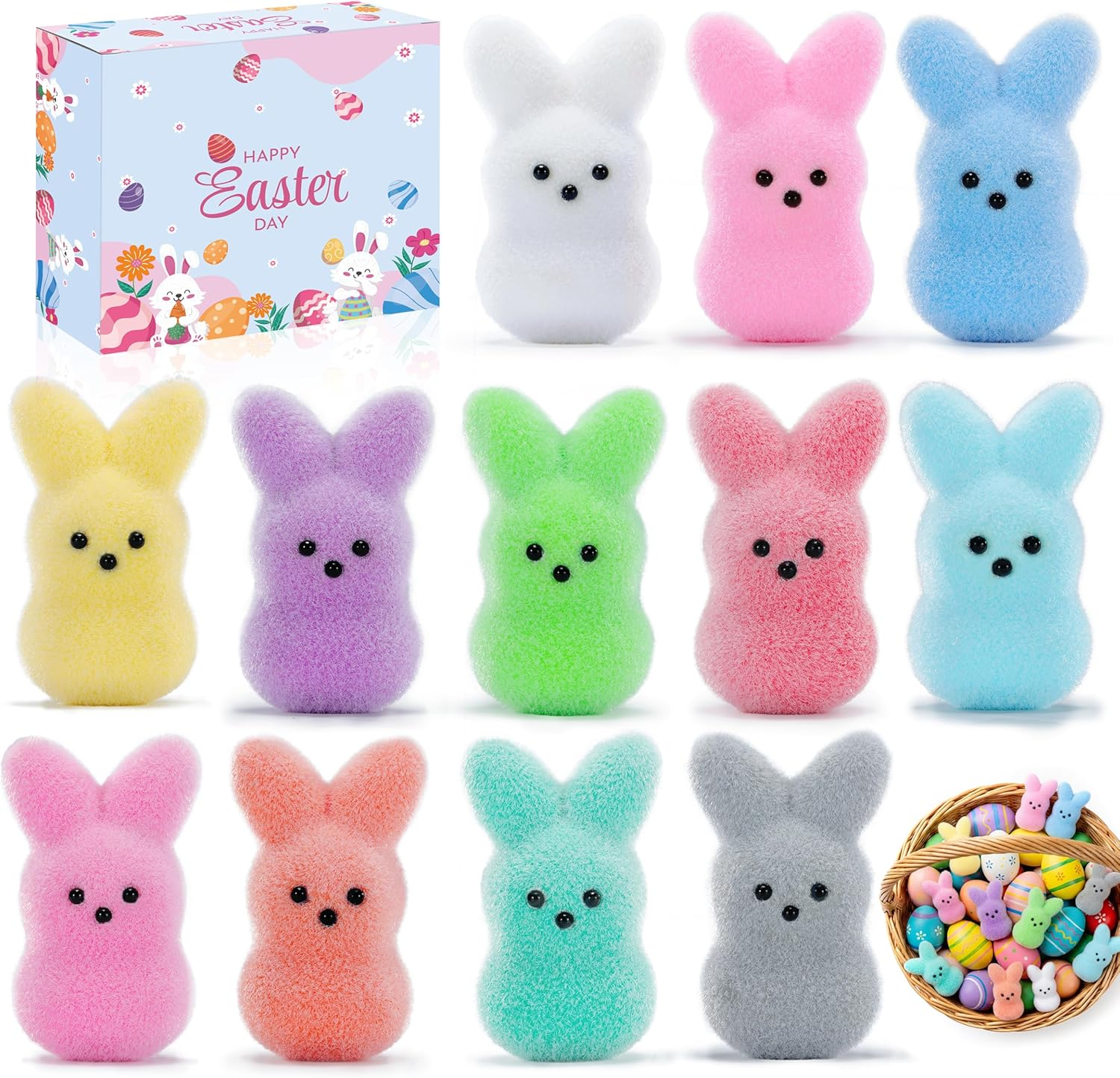 Easter Bunny Figurines 12PCS - Realistic Bunny Toys for Easter Basket Stuffers, Egg Fillers, Party Decorations & Kids Gifts
