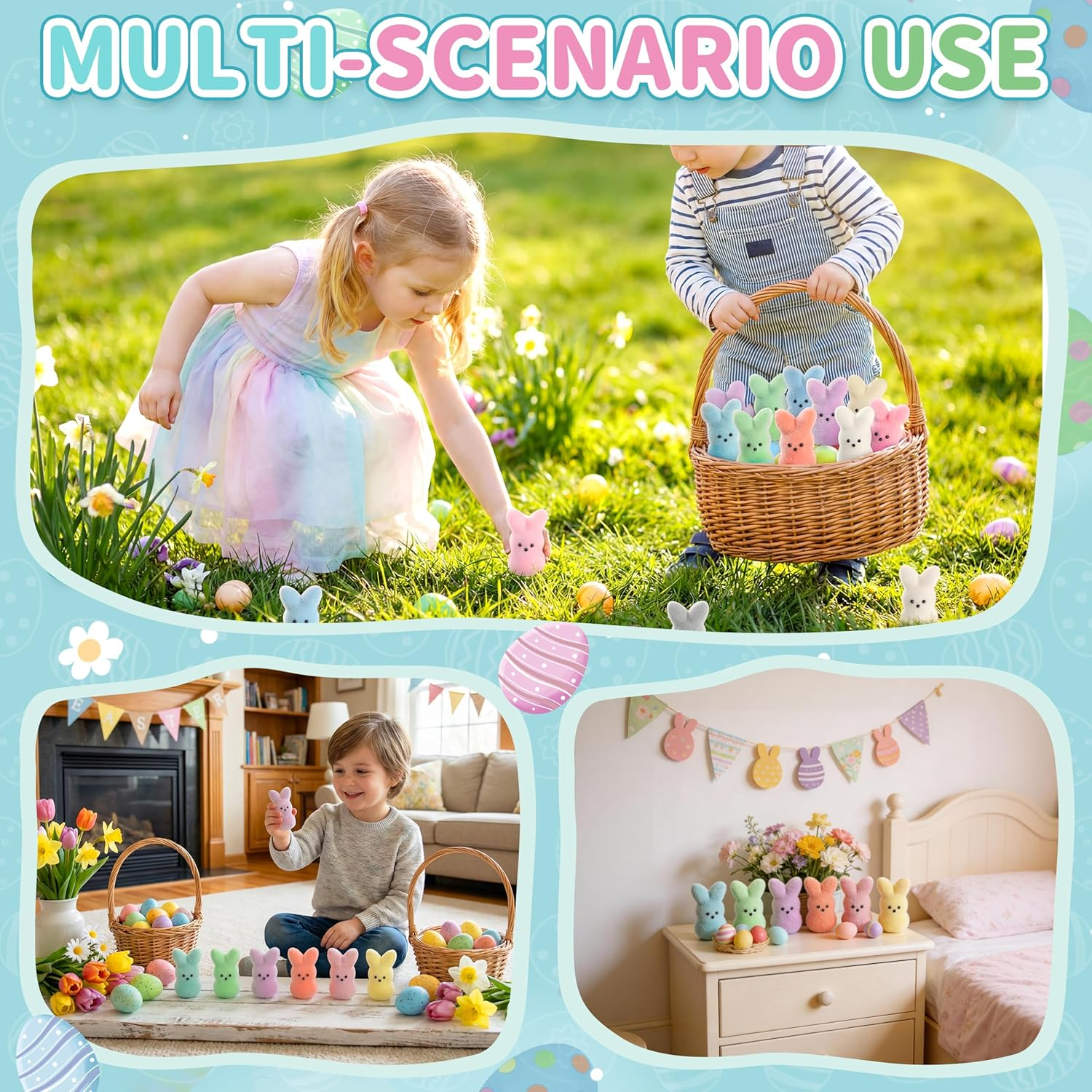 Easter Bunny Figurines 12PCS - Realistic Bunny Toys for Easter Basket Stuffers, Egg Fillers, Party Decorations & Kids Gifts