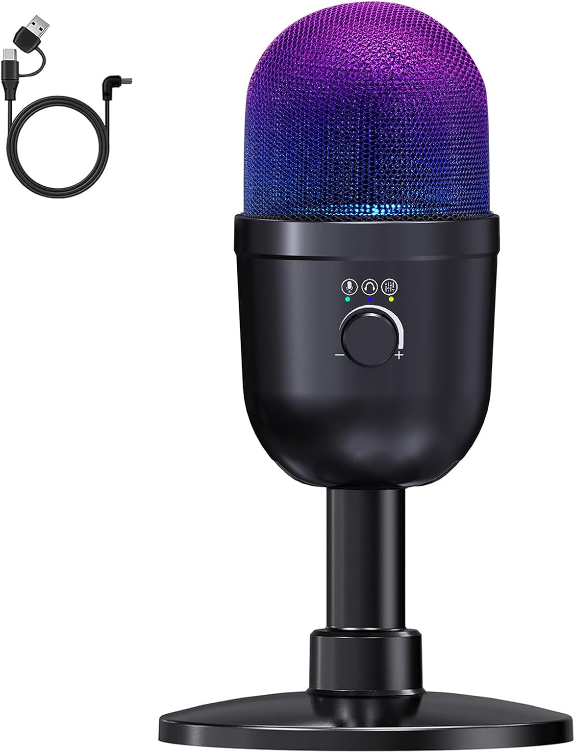 USB Gaming Condenser Microphone 192kHz/24Bit - PC Desktop Mic with Noise Cancellation, RGB Lighting, Quick Mute for Streaming, Podcast, Recording (Black)