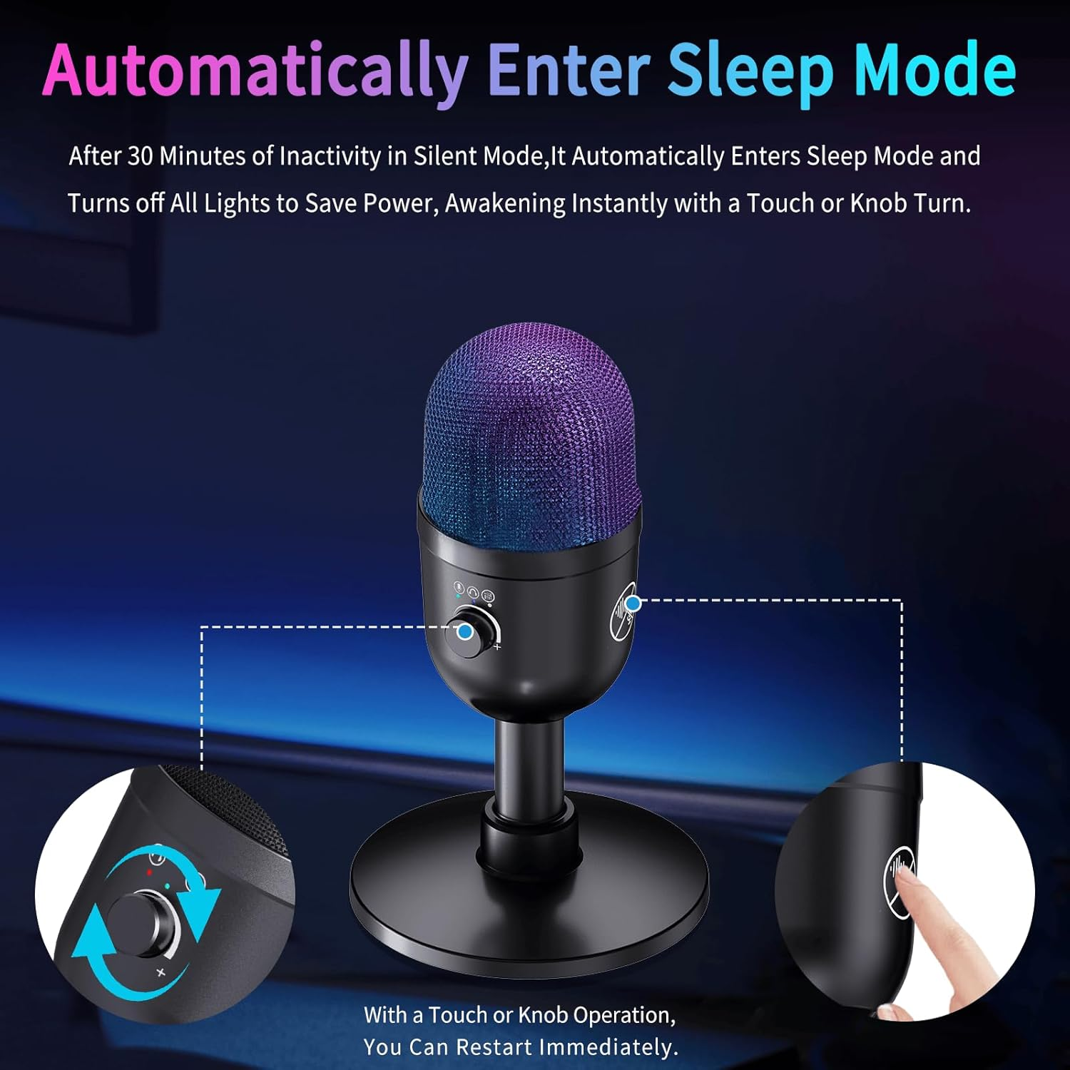 USB Gaming Condenser Microphone 192kHz/24Bit - PC Desktop Mic with Noise Cancellation, RGB Lighting, Quick Mute for Streaming, Podcast, Recording (Black)