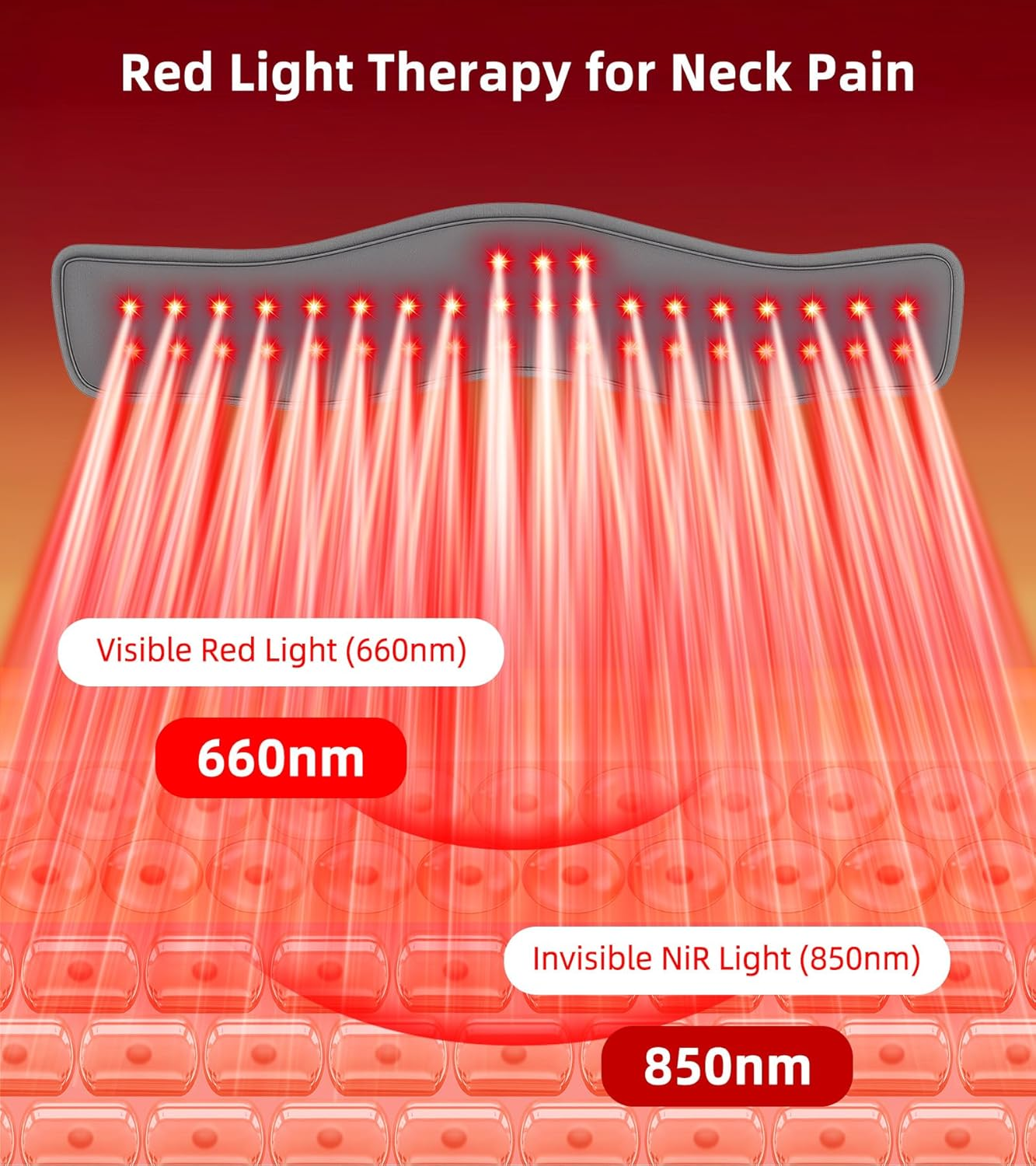 Red Light Therapy Neck Brace - 660nm Red & 850nm Infrared LED Heated Cervical Collar for Neck Pain Relief, Adjustable Wireless Support for Office, Sleeping, At-Home Therapy