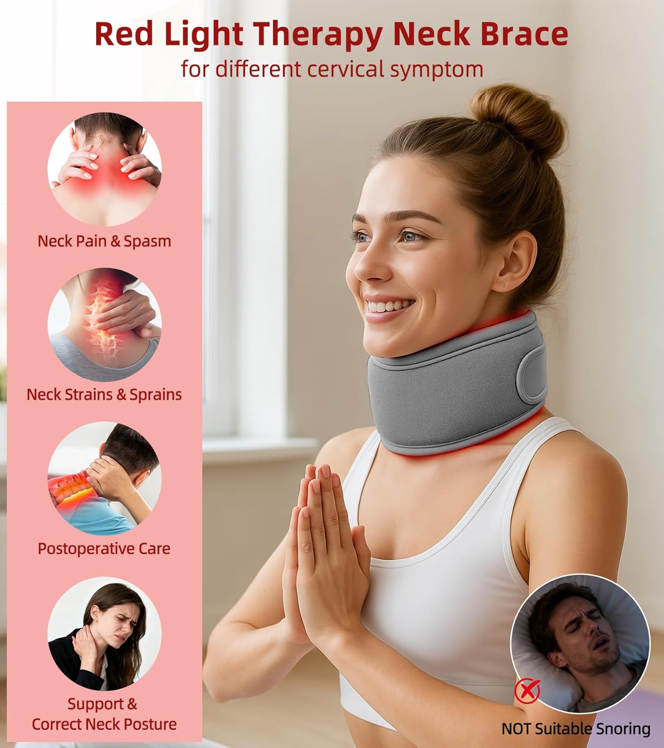 Red Light Therapy Neck Brace - 660nm Red & 850nm Infrared LED Heated Cervical Collar for Neck Pain Relief, Adjustable Wireless Support for Office, Sleeping, At-Home Therapy