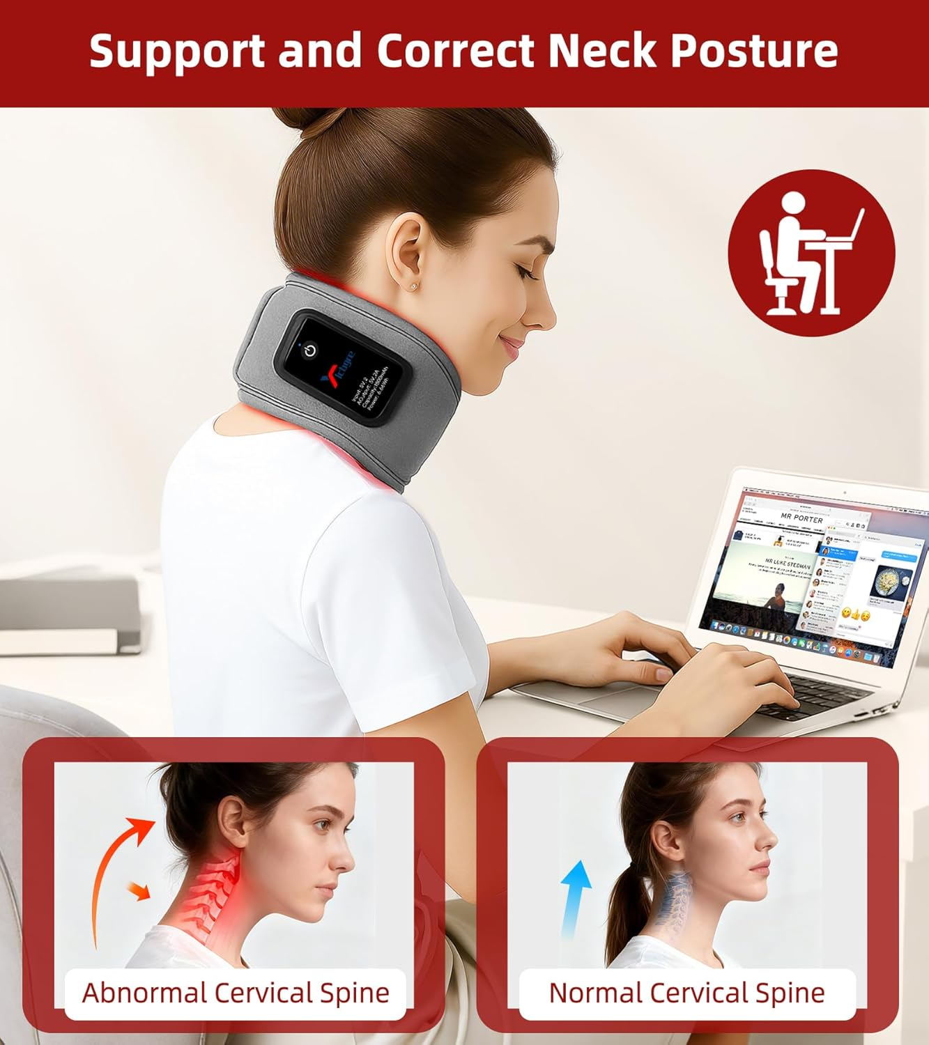 Red Light Therapy Neck Brace - 660nm Red & 850nm Infrared LED Heated Cervical Collar for Neck Pain Relief, Adjustable Wireless Support for Office, Sleeping, At-Home Therapy