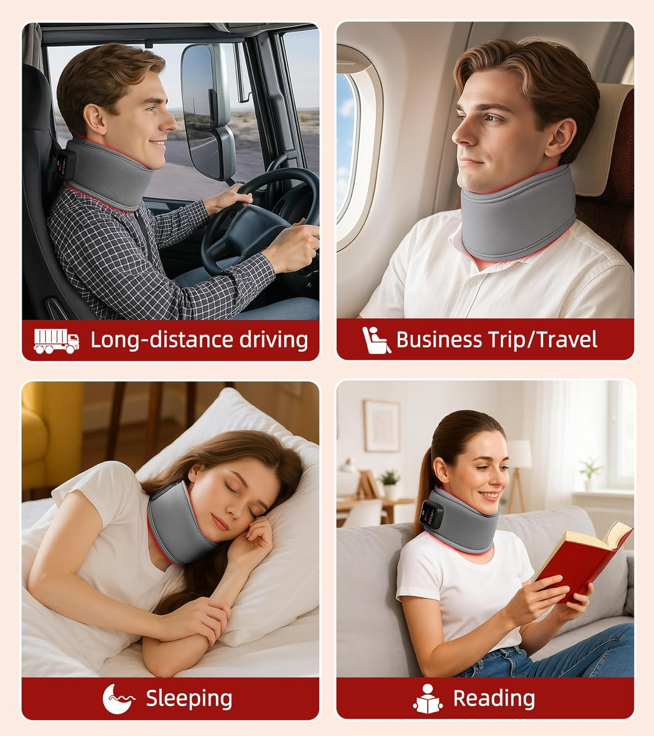 Red Light Therapy Neck Brace - 660nm Red & 850nm Infrared LED Heated Cervical Collar for Neck Pain Relief, Adjustable Wireless Support for Office, Sleeping, At-Home Therapy